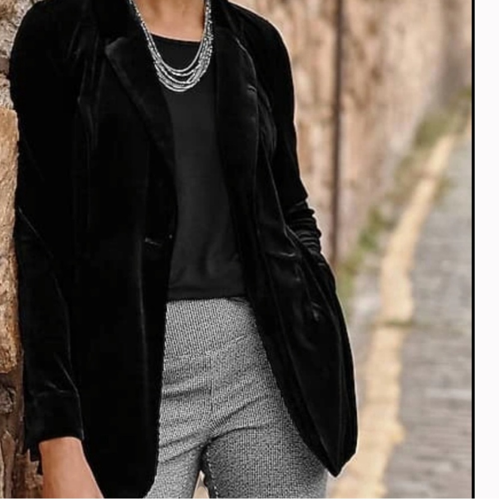 J. Jill Black Velvet Single Button Blazer